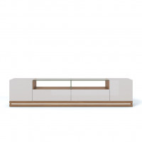 Manhattan Comfort 17554 Vanderbilt TV Stand with LED Lights in Off White and Maple Cream
